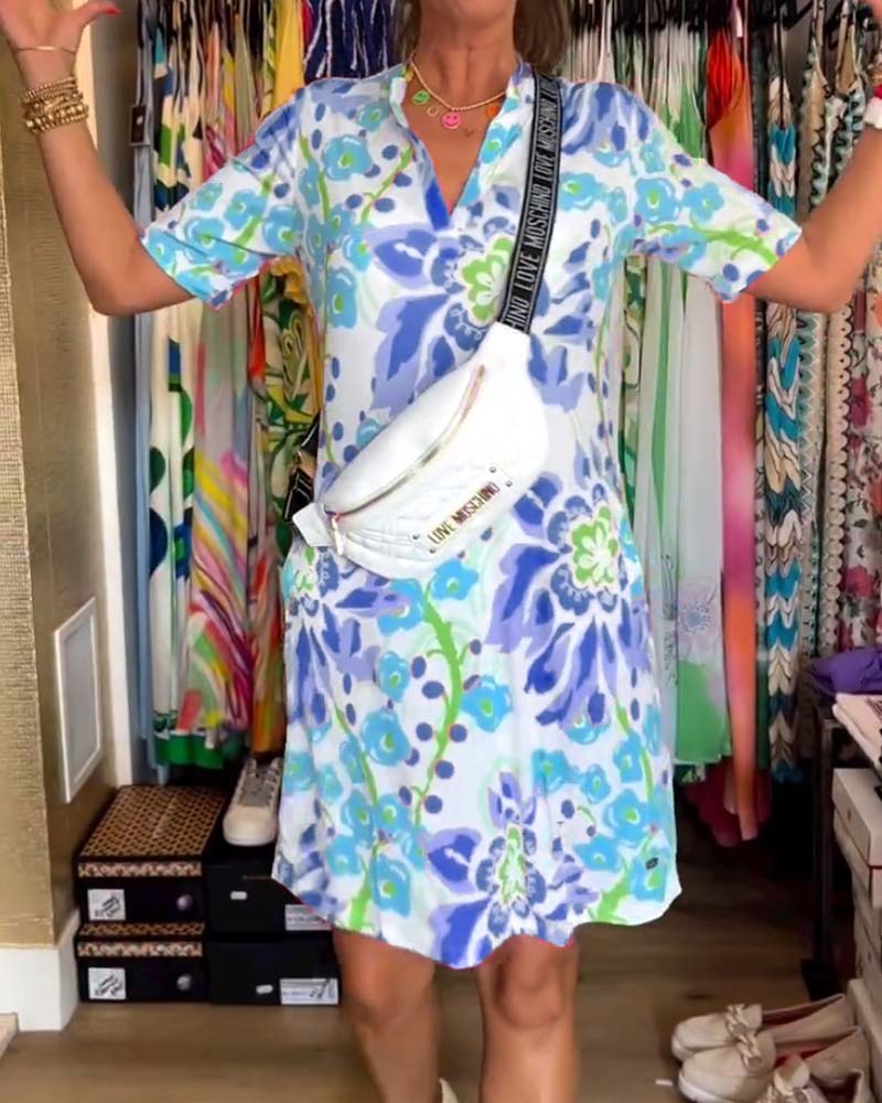 Ivendra | Short Sleeve Floral Print Dress