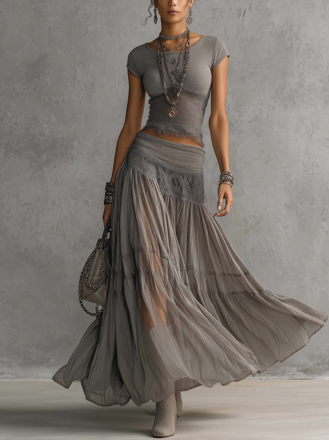 Delphine | Sheer Layered Maxi Set