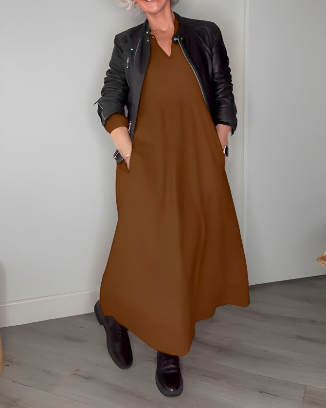 AMANDA – ELEGANT LONG SLEEVE V-NECK MAXI DRESS