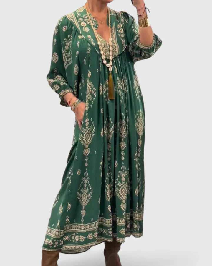 CLAIRE – BOHEMIAN V-NECK MAXI DRESS