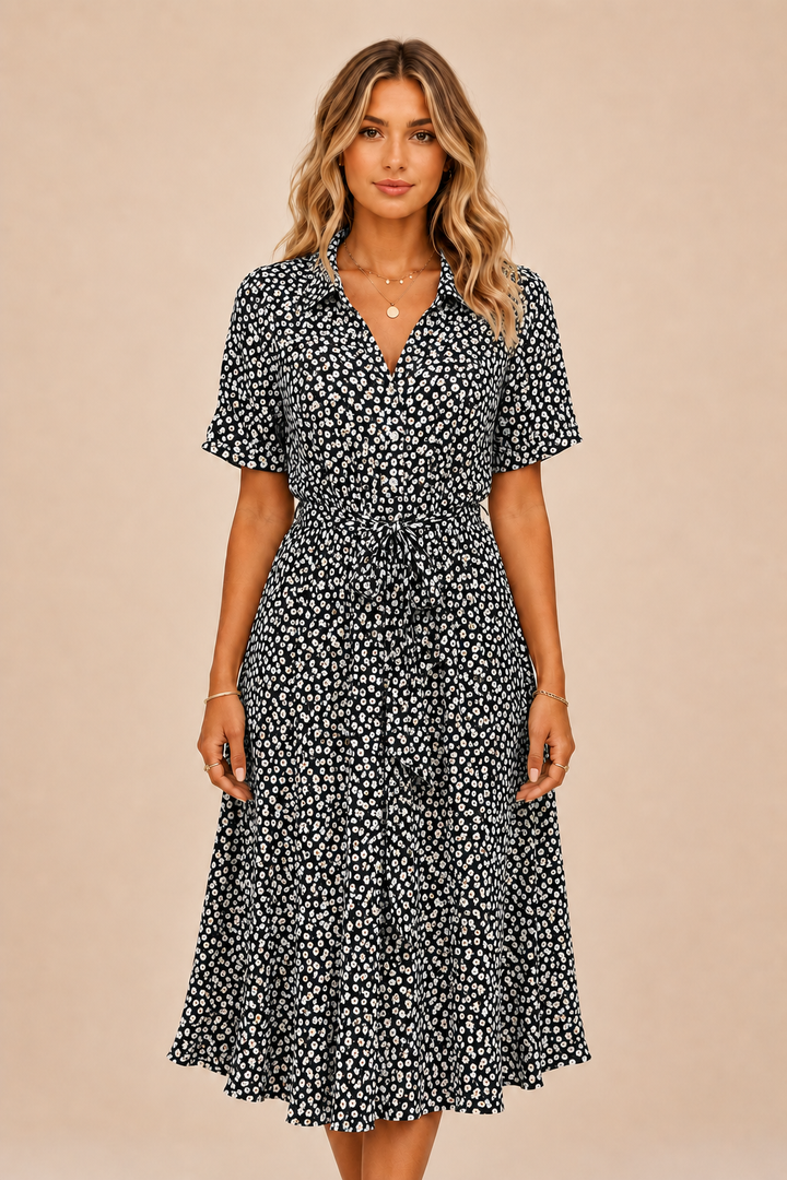Midi Dress - Lightweight Fit, Short Sleeves