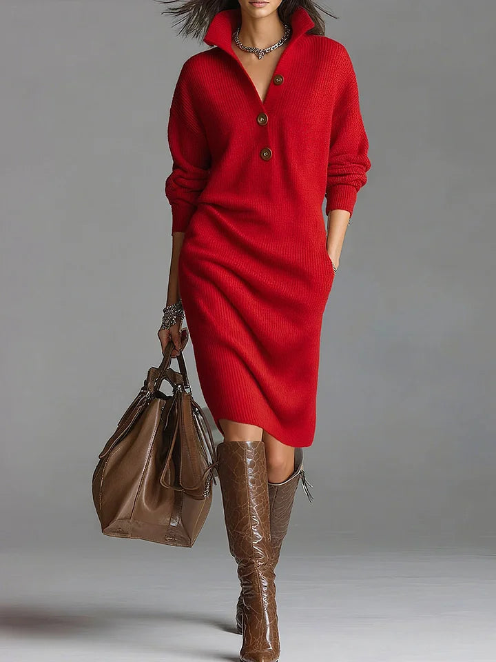 GISELLE – KNIT COLLAR BUTTON SWEATER DRESS