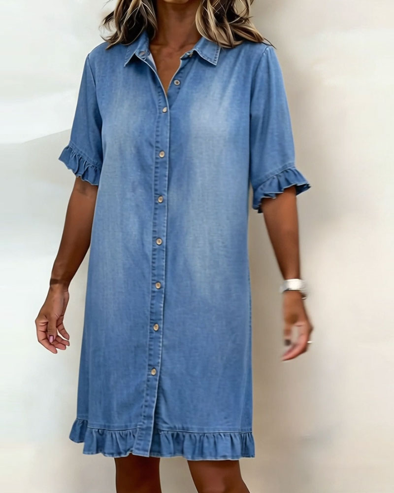 Light Blue Relaxed-Fit Washed Denim Dress