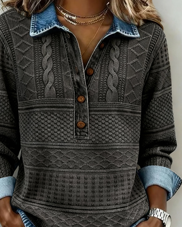 Melkorka - Fashionable Half Button Lapel Sweatshirt