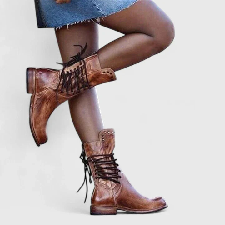 LARA – EDGY LACE-UP MID-CALF BOOTS