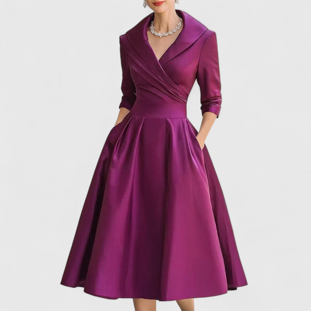 CHARLOTTE – ELEGANT V-NECK A-LINE MID-LENGTH DRESS