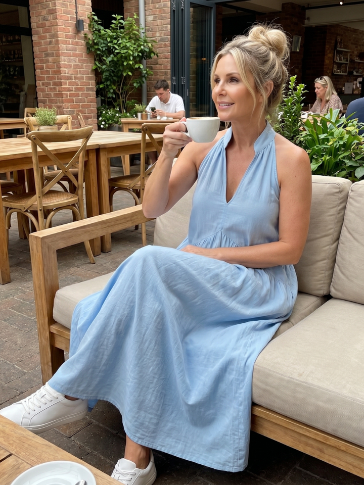 Adelina | Halter Neck Relaxed Flowing Silhouette Midi Dress