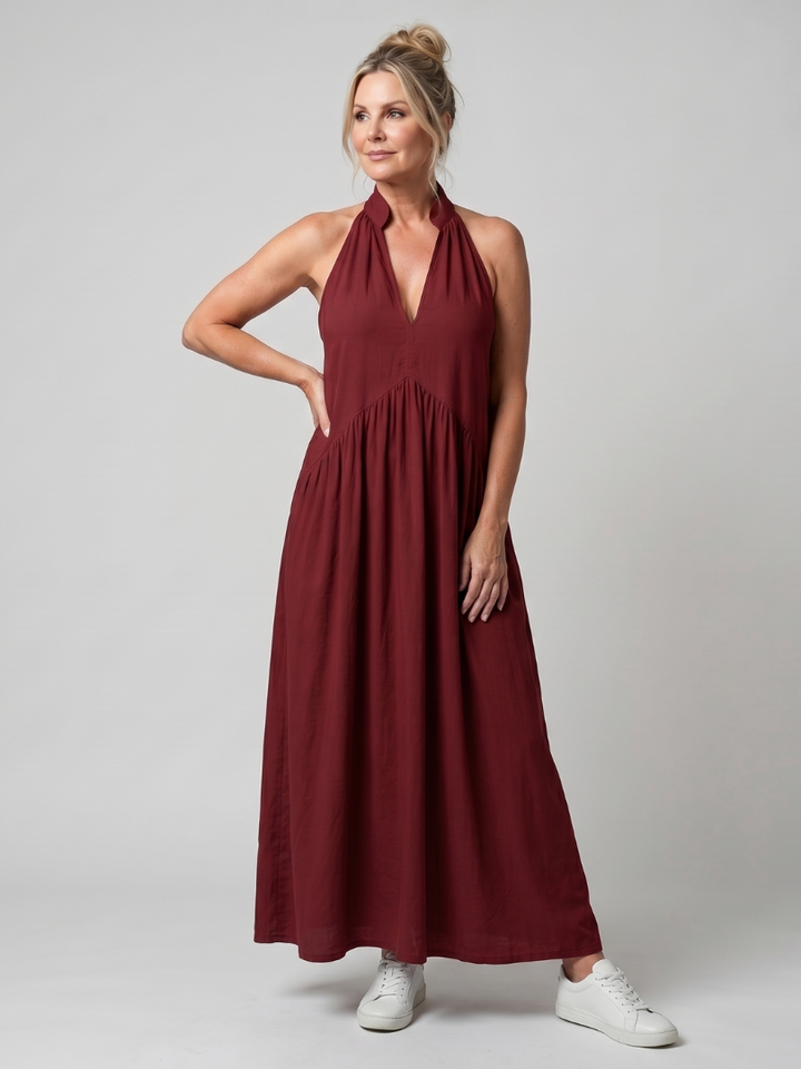 Adelina | Halter Neck Relaxed Flowing Silhouette Midi Dress