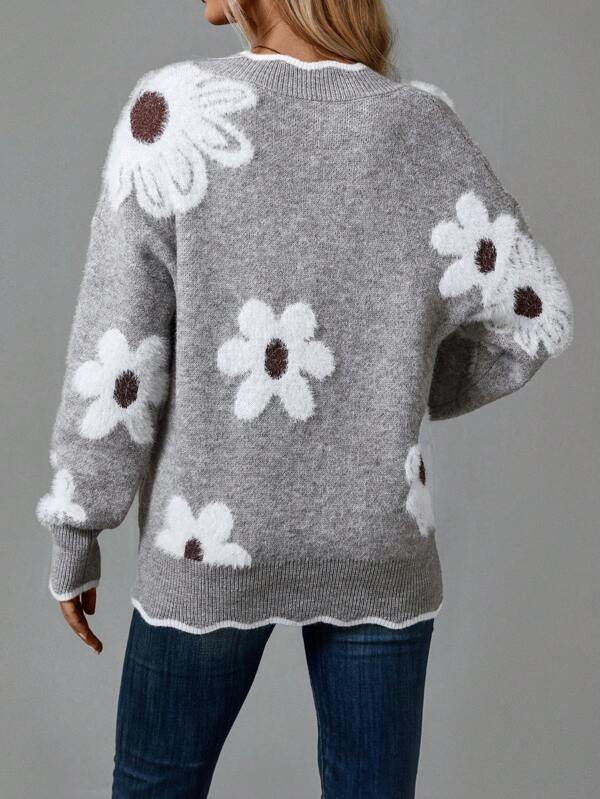 SOFIA – FLORAL KNIT V-NECK SWEATER