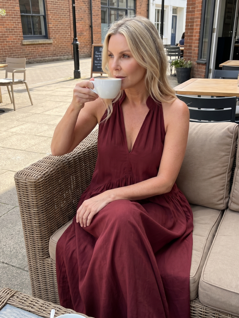 Adelina | Halter Neck Relaxed Flowing Silhouette Midi Dress