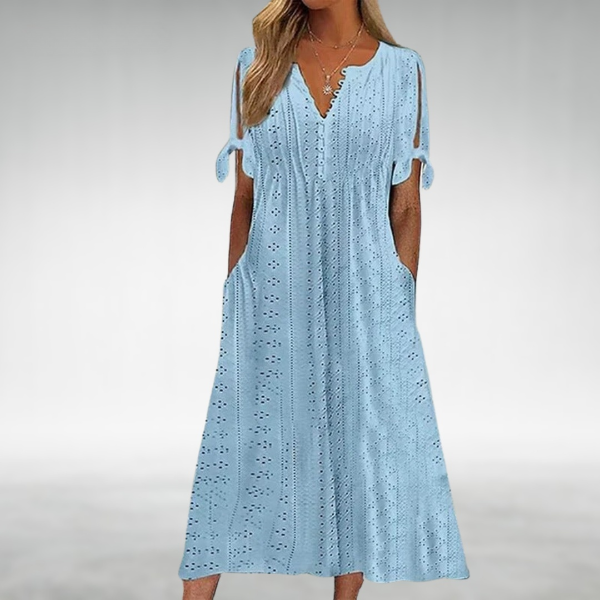 NATALIE – LIGHT BLUE EYELET SUMMER DRESS
