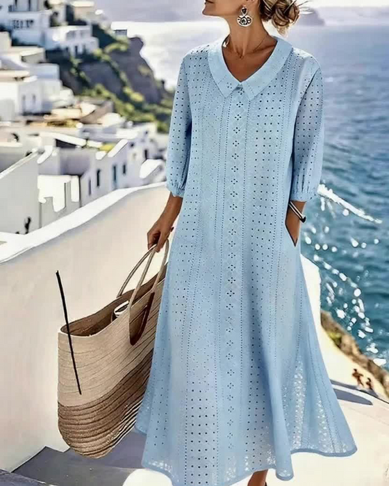 AUTUMN – ELEGANT EYELET MIDI DRESS