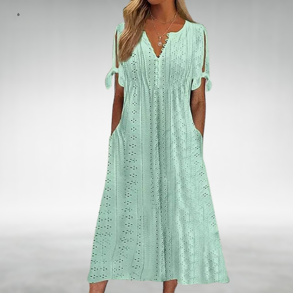 NATALIE – LIGHT BLUE EYELET SUMMER DRESS