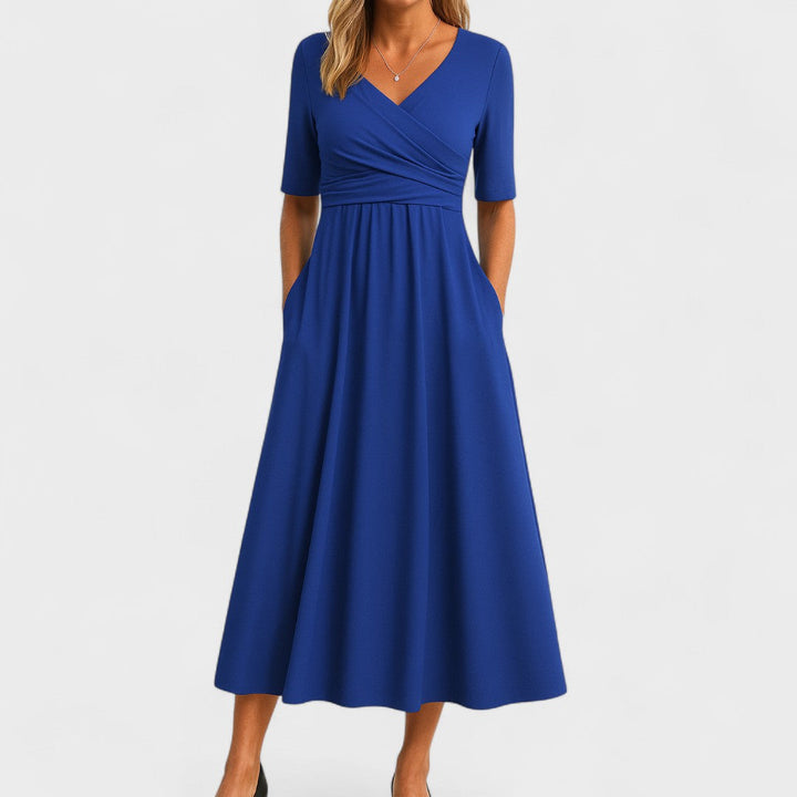 A-Line Tailored Waist Crepe Midi Dress