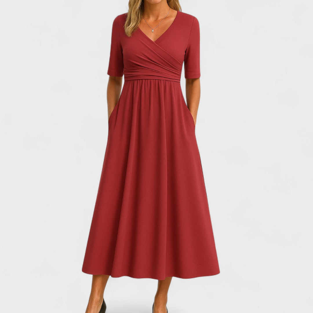 A-Line Tailored Waist Crepe Midi Dress
