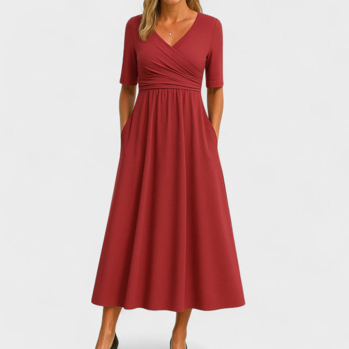 A-Line Tailored Waist Crepe Midi Dress