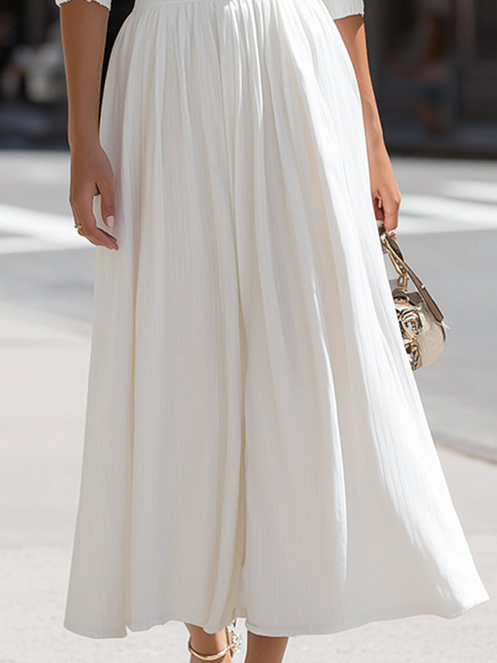 Halter Neck Cutout Waist Pleated A-Line Midi Dress