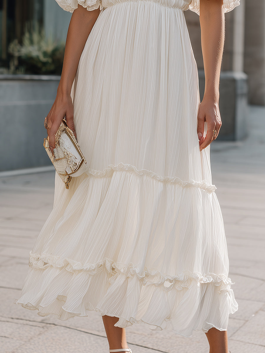 Ruffled High Neck Tiered Midi Dress