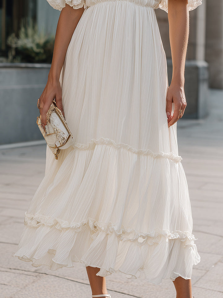 Ruffled High Neck Tiered Midi Dress