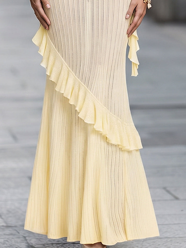 Ruffled Cold-Shoulder Knit Bodycon Midi Dress