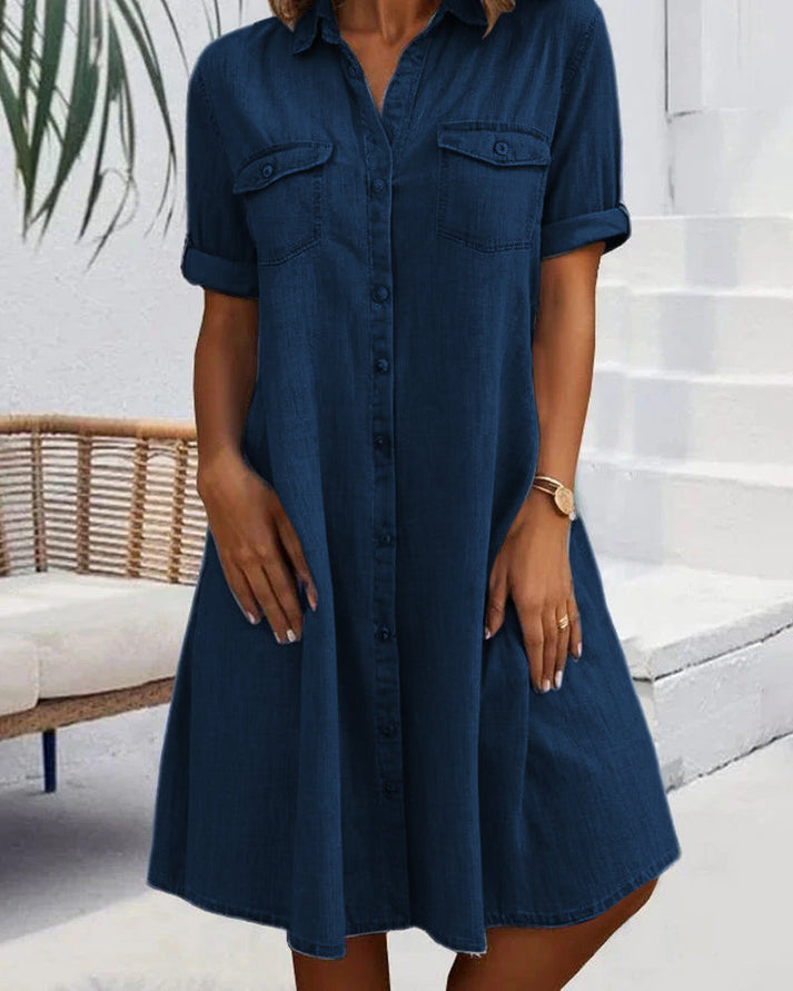 Sienna | Button-Up Short Sleeve Denim Dress