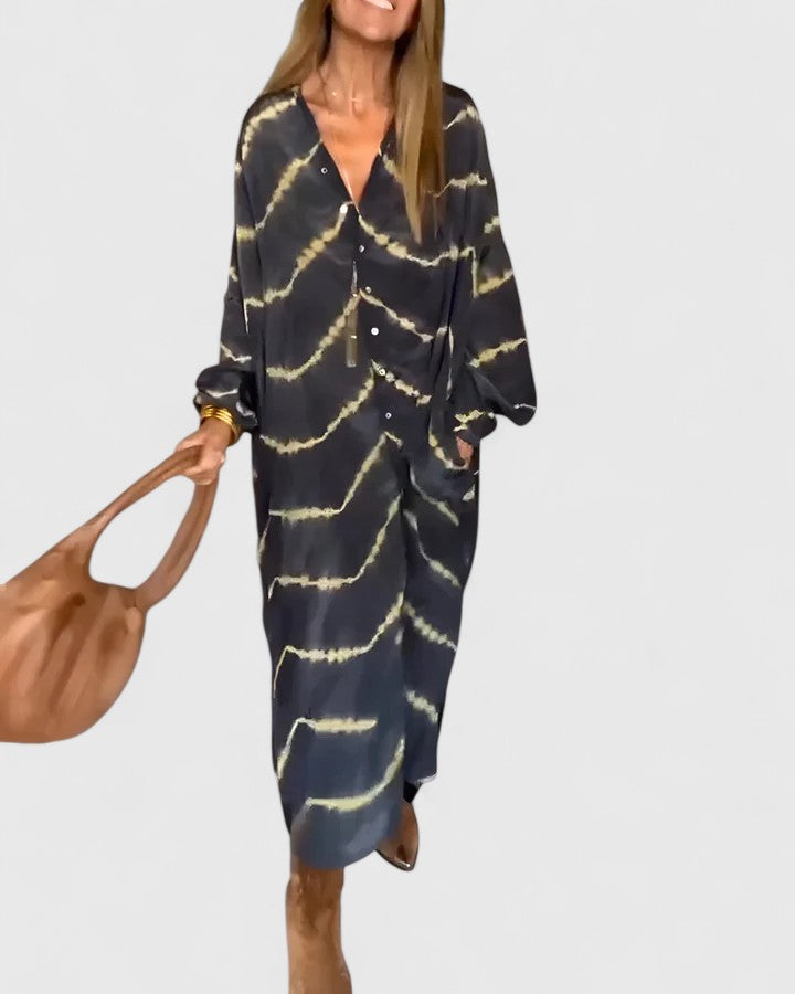 PAISLEY – TIE-DYE DRAPE SHIRT DRESS