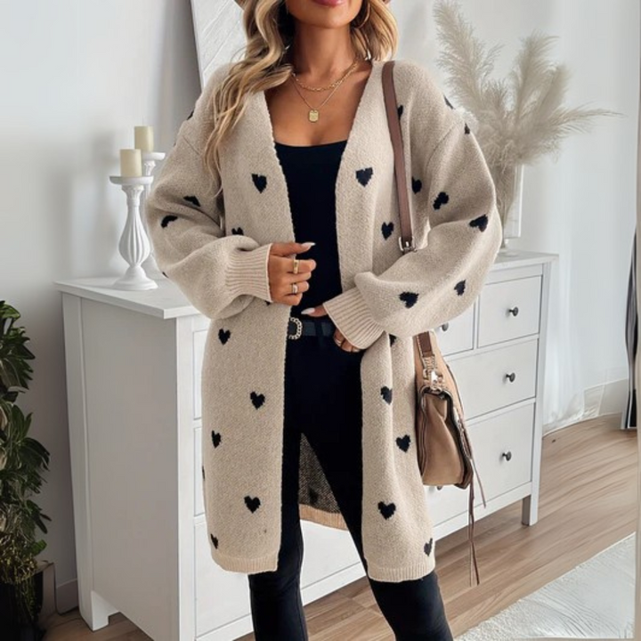 DELANEY – COZY HEART-PATTERN LONG CARDIGAN
