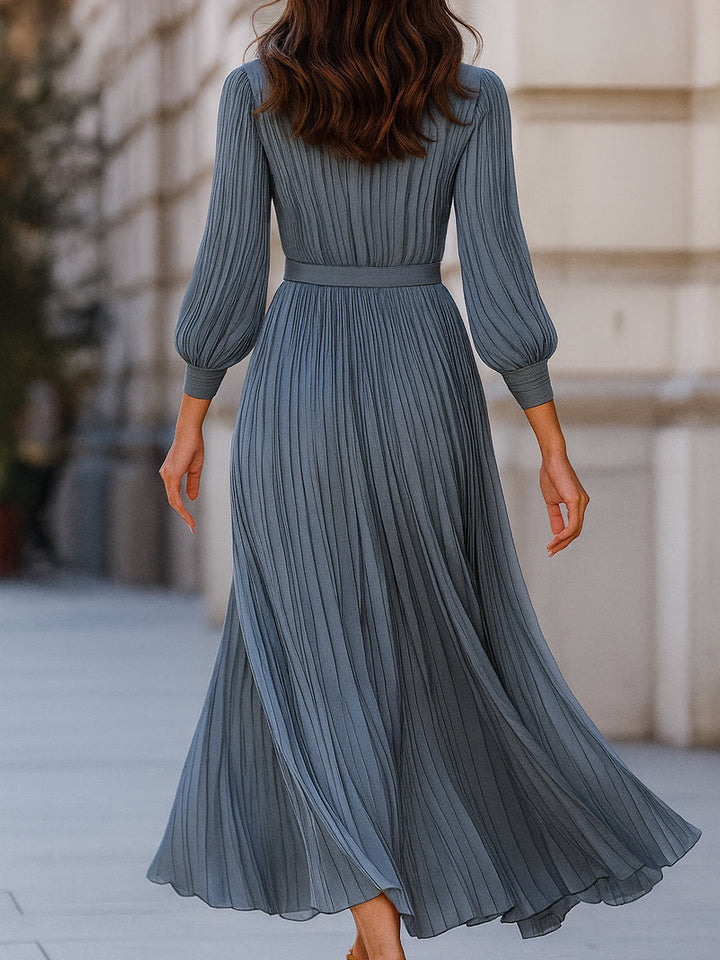 Steel Blue Pleated Midi Dress