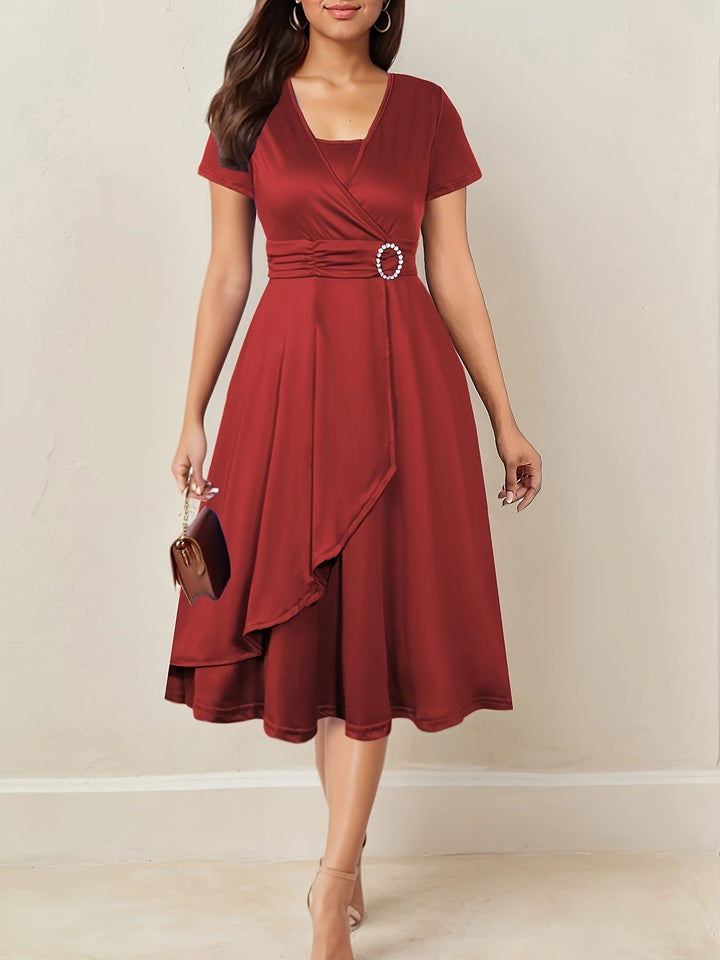 Hilda™ - Elegant Rhinestone V-Neck Evening Dress