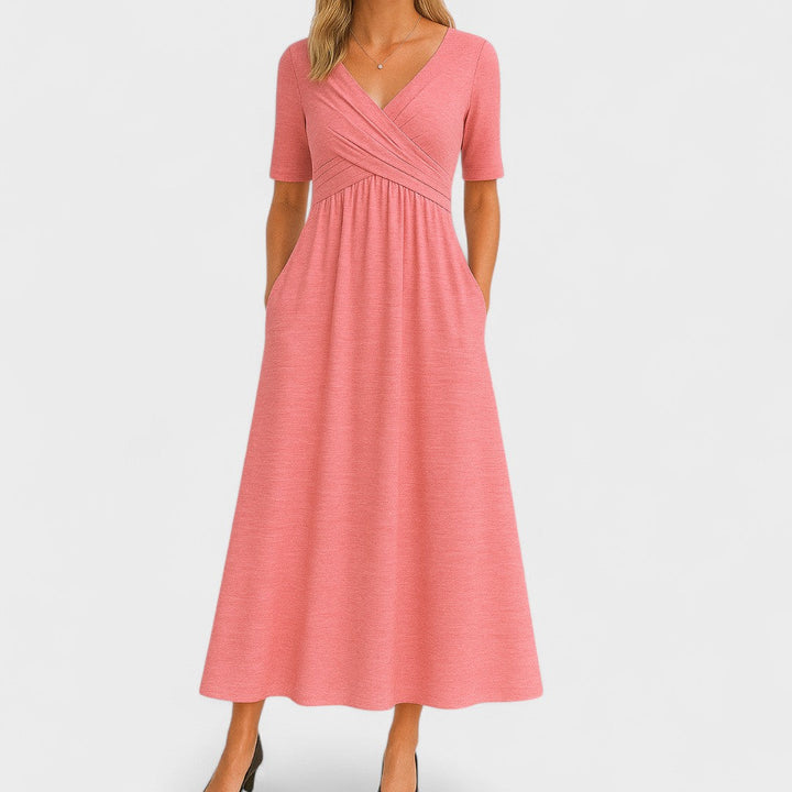 A-Line Tailored Waist Crepe Midi Dress