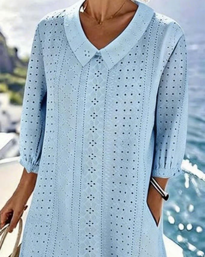 AUTUMN – ELEGANT EYELET MIDI DRESS