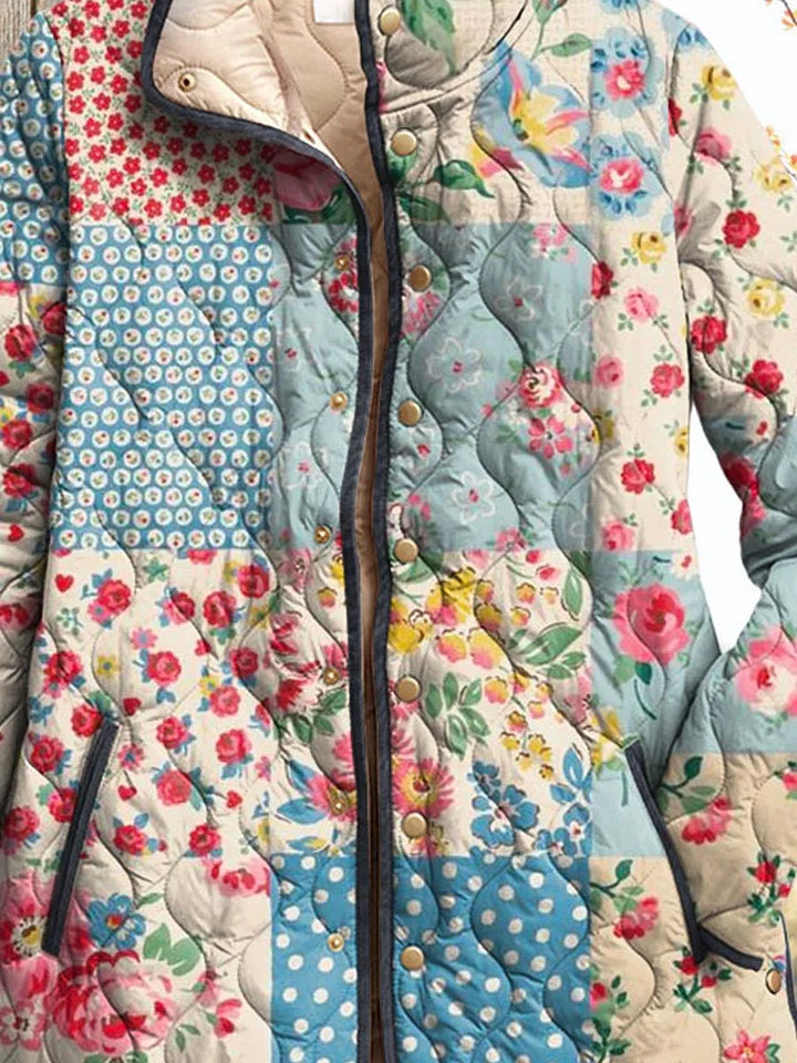Charming Floral Quilted Jacket for Women - Vintage Casual Style
