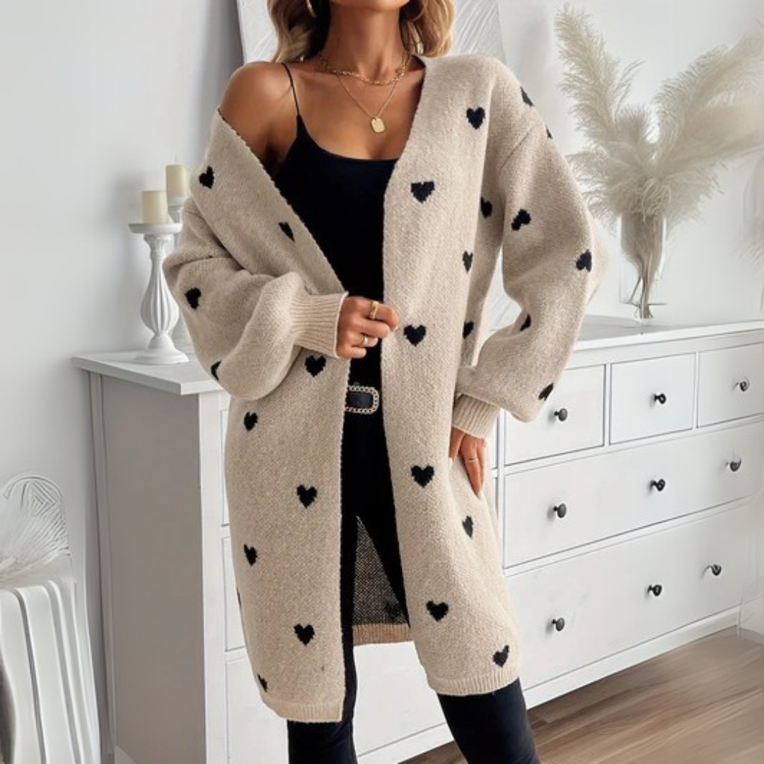 DELANEY – COZY HEART-PATTERN LONG CARDIGAN
