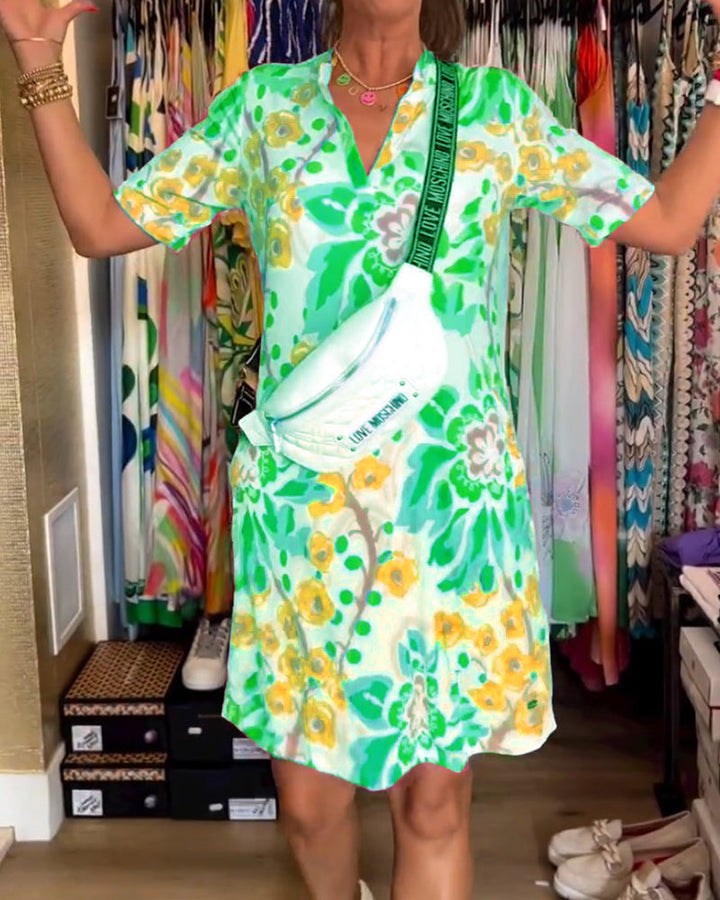 Ivendra | Short Sleeve Floral Print Dress