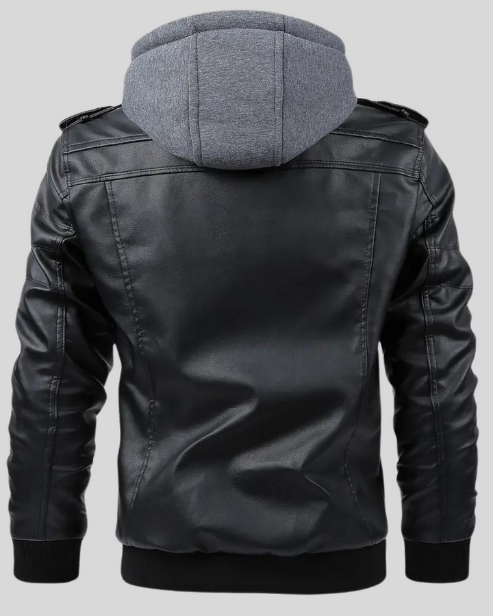 Davor - Hooded Leather Jacket With Double Zipper Closure