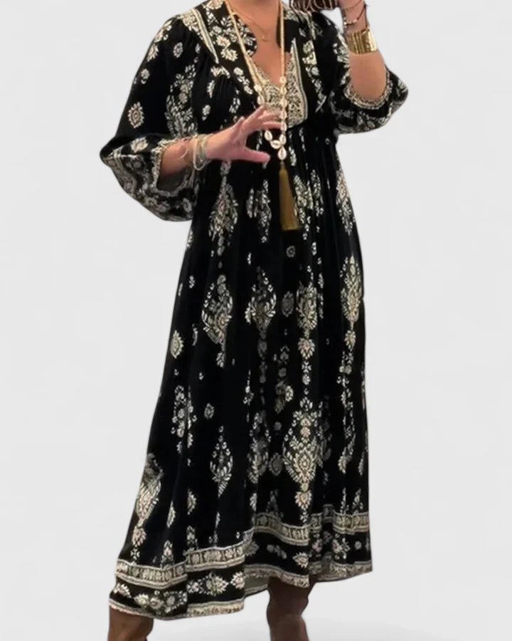 CLAIRE – BOHEMIAN V-NECK MAXI DRESS