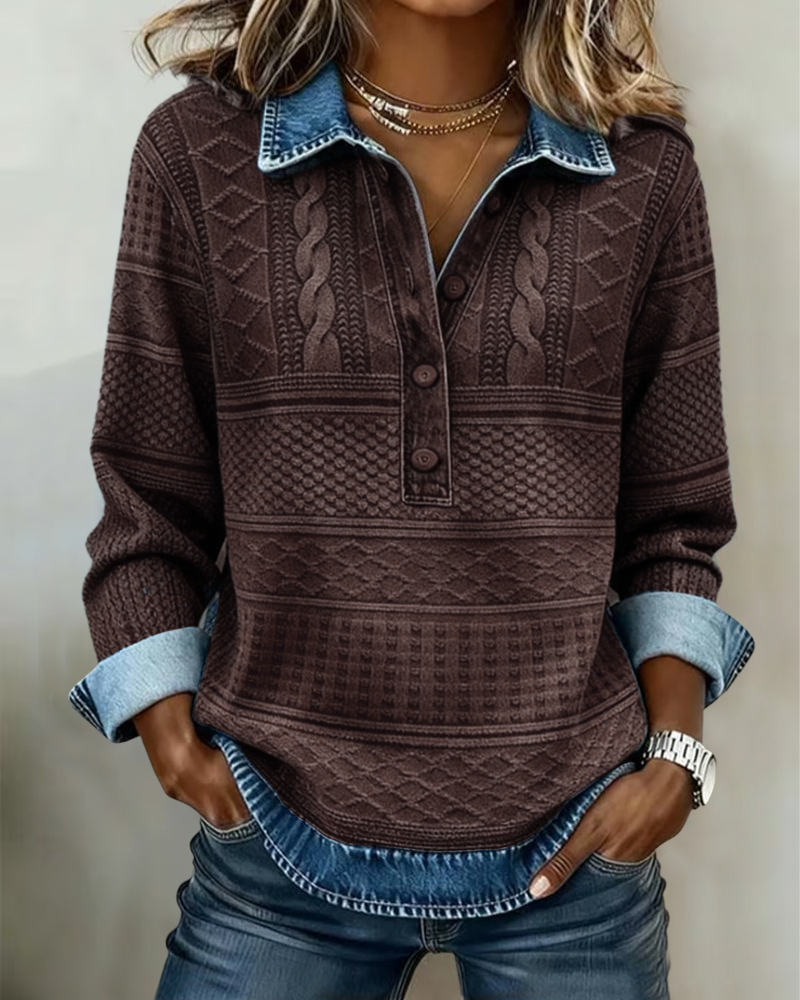 Melkorka - Fashionable Half Button Lapel Sweatshirt