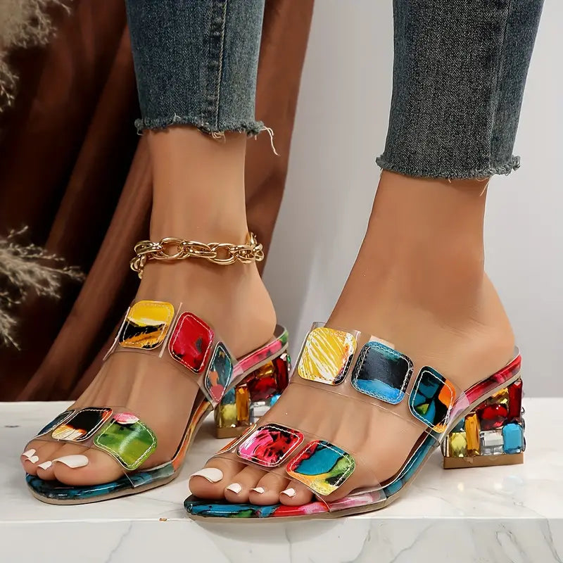 MAE – COLORFUL GEM BLOCK HEEL SANDALS