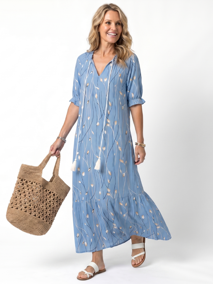 Alora | Floral Print Tassel Tie Midi Dress