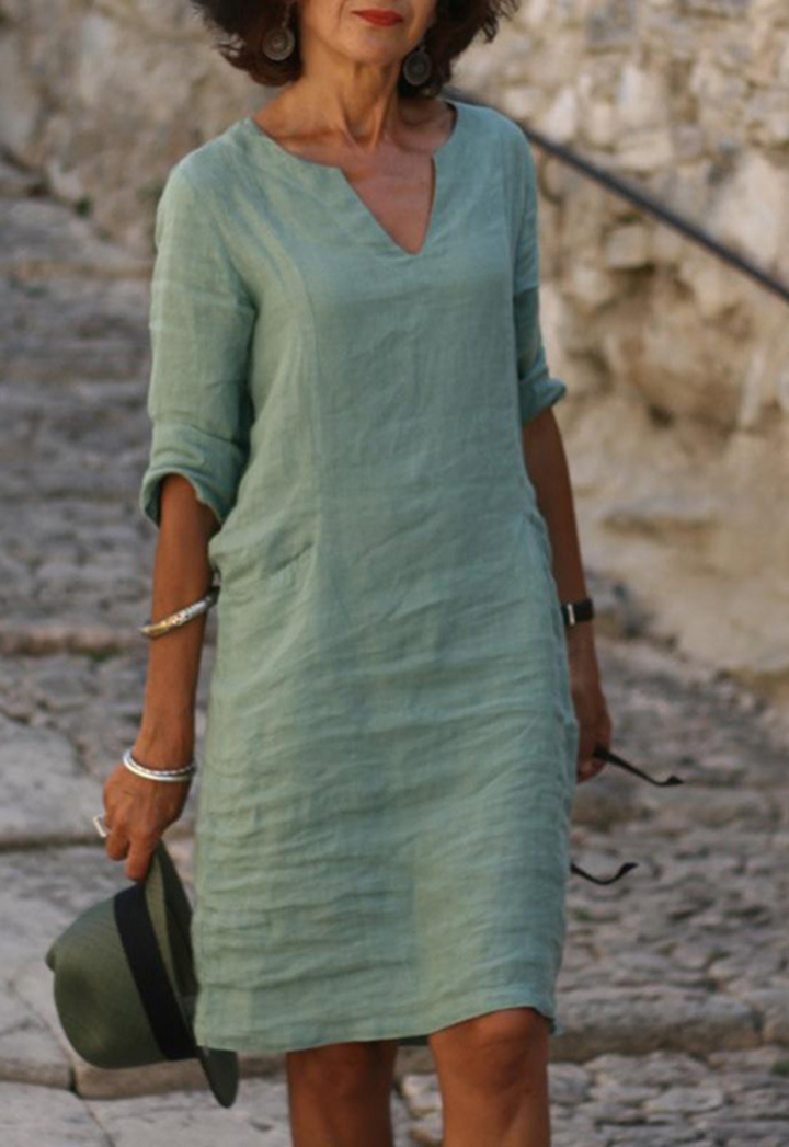 Elvy™ - Sleek V-Neck Dress