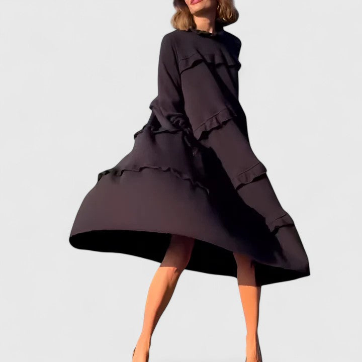 STACEY – RUFFLED TIERED MIDI DRESS