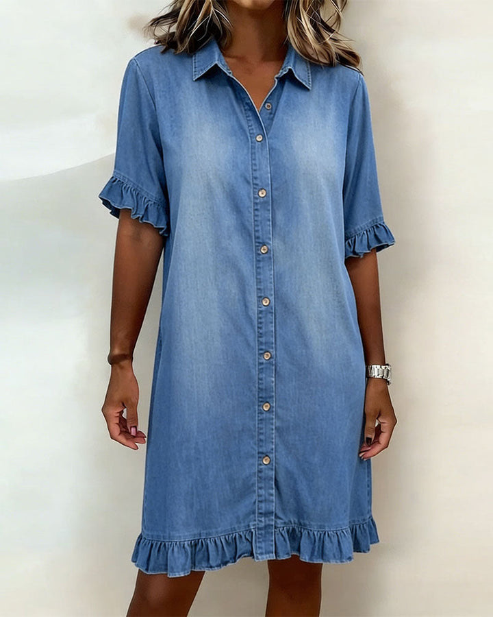 Light Blue Relaxed-Fit Washed Denim Dress