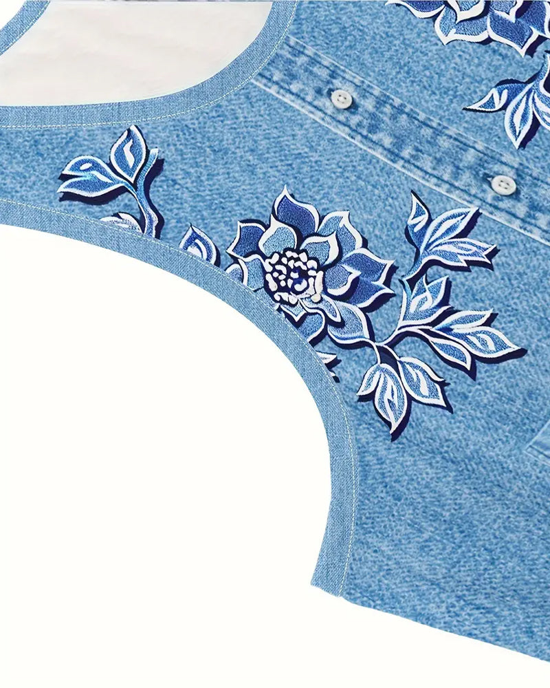 ARIEL – SLEEVELESS FLORAL BUTTON DRESS