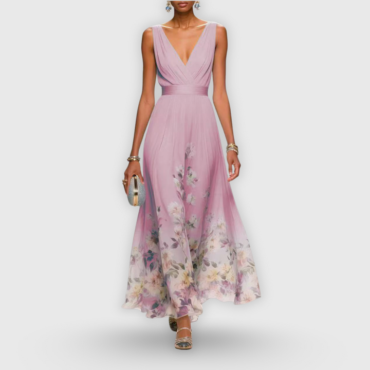 CELESTE – BLOOMING V-NECK MAXI DRESS