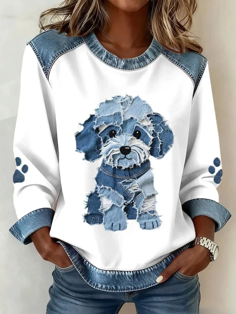 Lilah - Sweatshirt With Dachshund Print And Patchwork