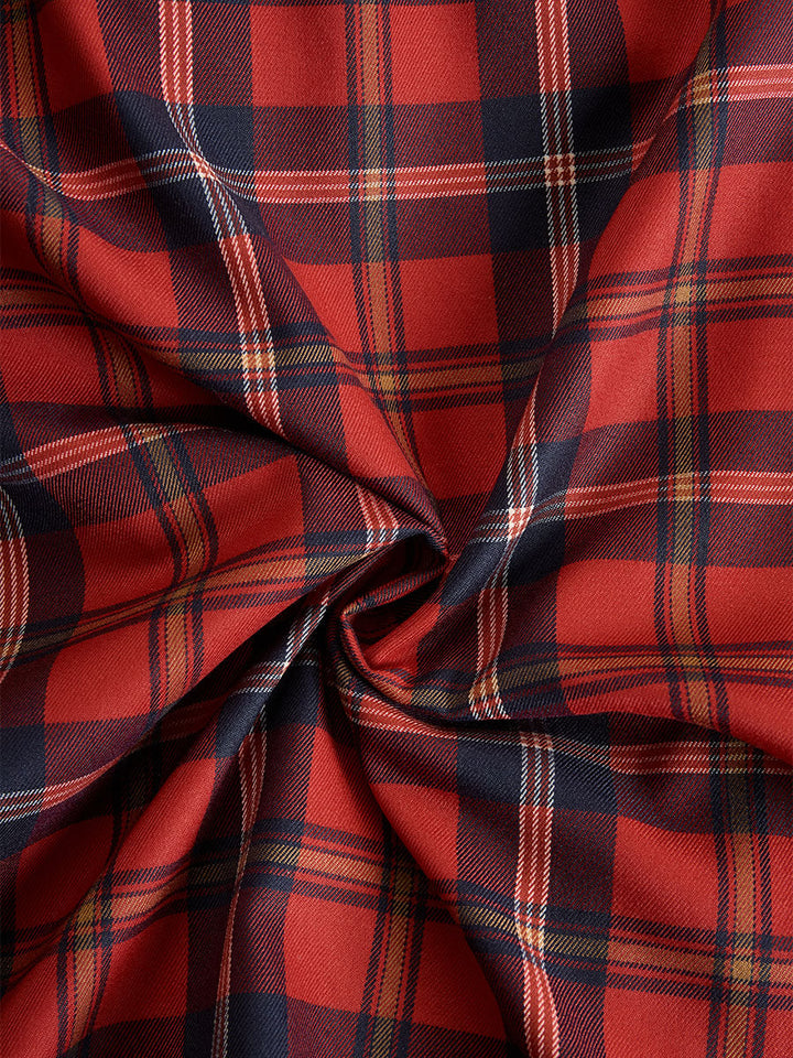 Statement Red Plaid Trench Dress With Gold Buckle Belt