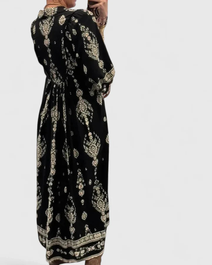 CLAIRE – BOHEMIAN V-NECK MAXI DRESS