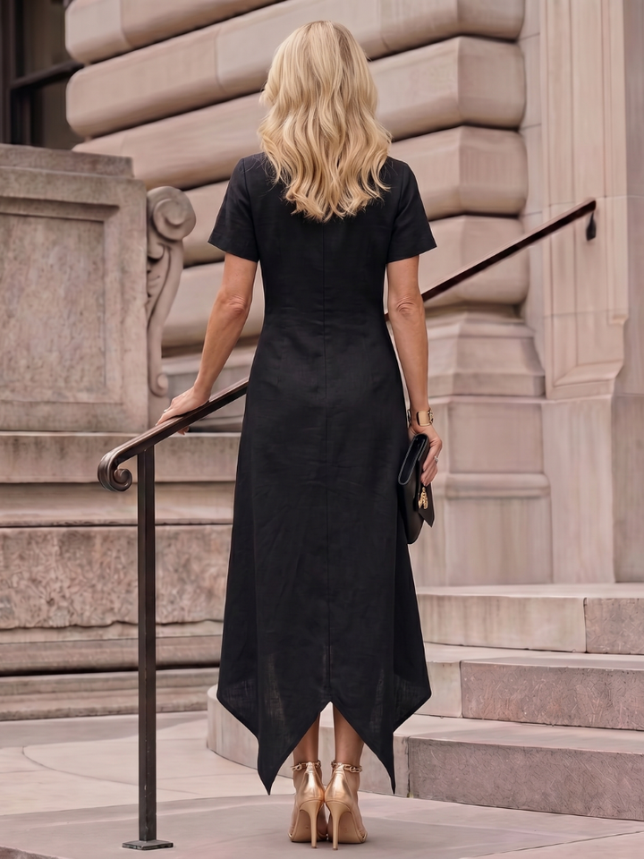 Hope | High Neck Button Detail Slit Midi Dress
