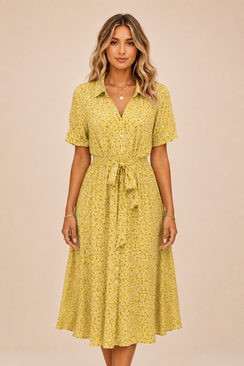 Midi Dress - Lightweight Fit, Short Sleeves