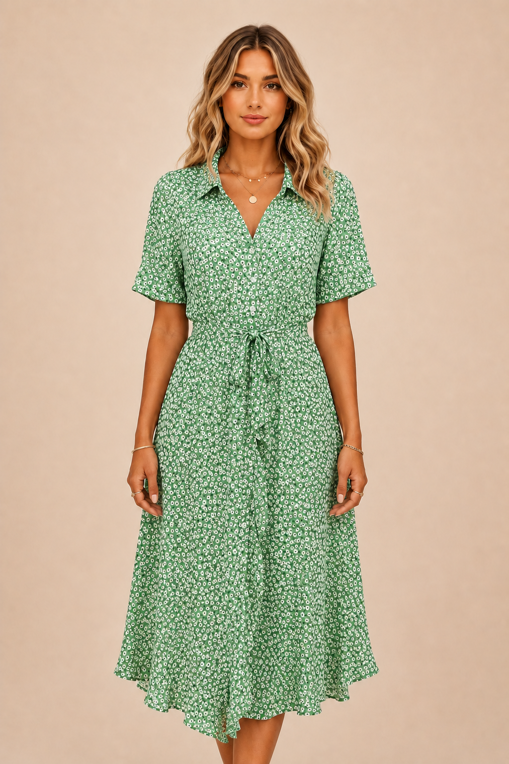 Midi Dress - Lightweight Fit, Short Sleeves